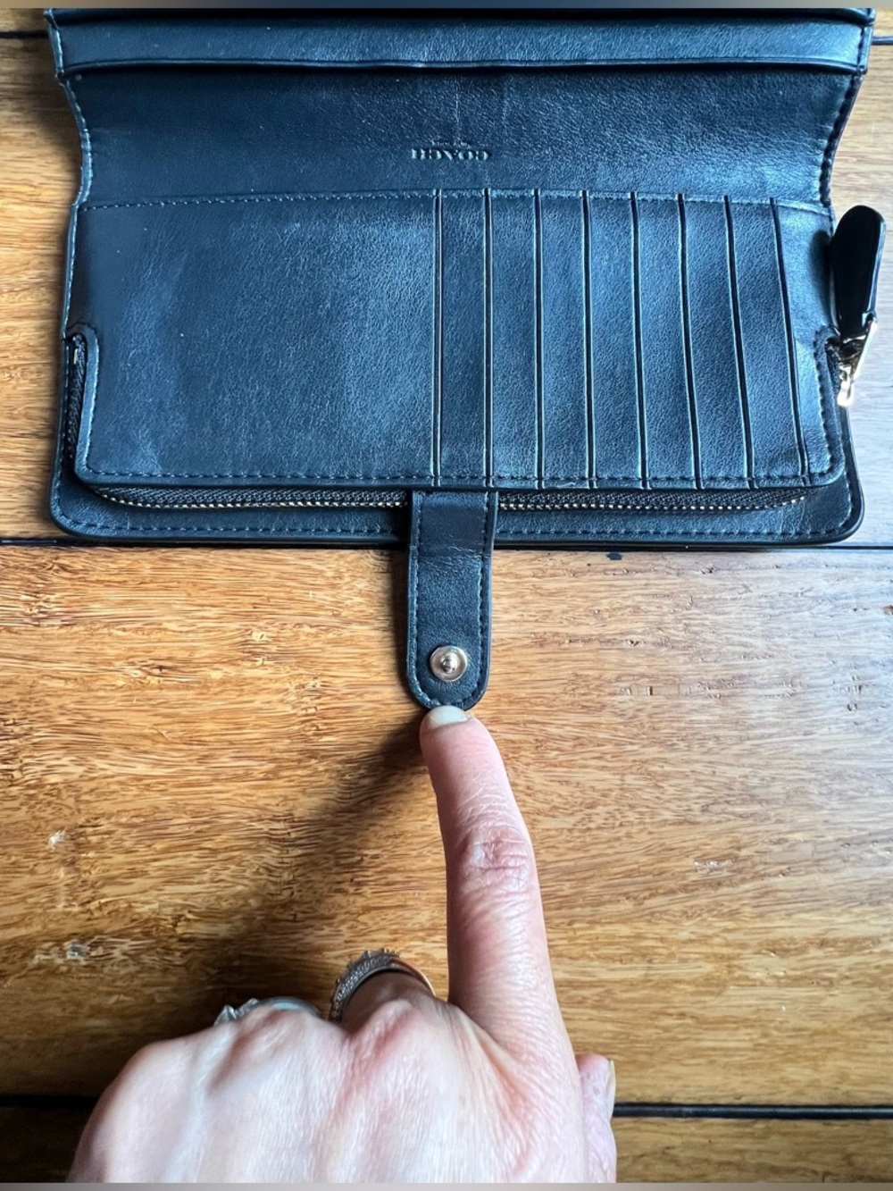 Coach Black Leather Zip-Around Skinny Wallet with Gold Logo - Picture 6 of 10
